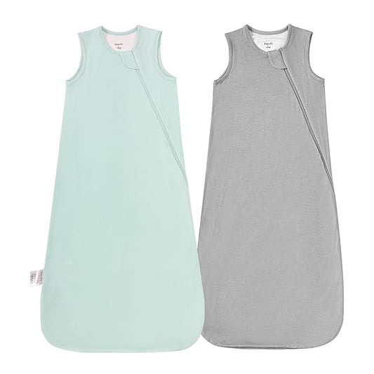 Supersoft Rayon Made from Bamboo Sleep Sack 3-6 Months Newborn Sleep Sack 0-3 Months 1.0 Tog Baby Wearable Blanket with 2-Way Zipper Unisex Sleeping Bag for Babies (2 Pack) Green & Gray