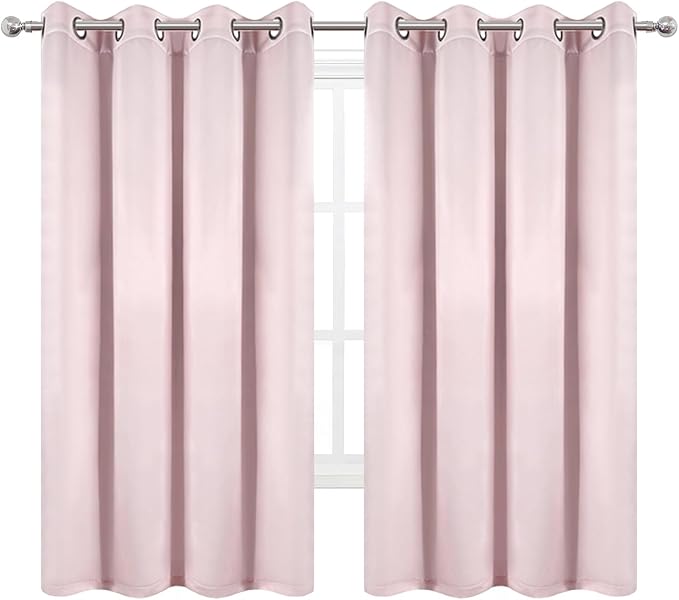 LEMOMO 100% Blackout Curtains 52 x 63 Inches Long Thermal Insulated Baby Pink Curtains with Black Liner Set of 2 Panels for Nursery Room
