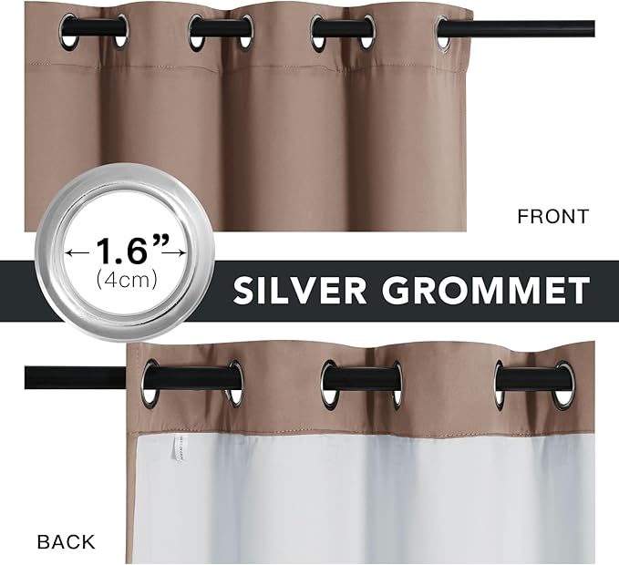 RYB HOME 4-in-1 Dust Filtering Soundproof Blackout Insulating Privacy Window Curtains for Nursery Bedroom Living Room Rivider Sound Absorption Sheet, Mocha, W52 x L84 inch, 2 Panels