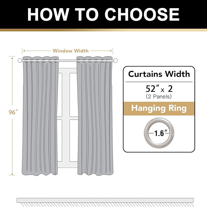 PrinceDeco 100% Blackout Linen Curtains 96 Inch Long Nature Burlap Fabric Black Out Curtains for Nursery,Heat & Light Blocking 2 Panels Set Grommet Window Drapes,Heathered Linen