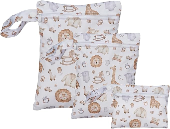 Happy Flute 3 Set Wet Bag Storage Bag Zipper Waterproof Washable Travel Bags, Beach, Pool, Gym Bag for Cloth Diaper, Swimsuits & Wet Clothes(EF545)