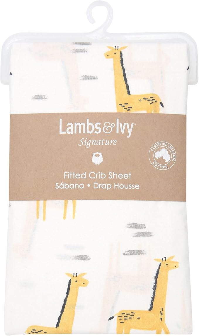 Lambs & Ivy Signature Giraffe Organic Cotton Fitted Crib Sheet - White/Yellow
