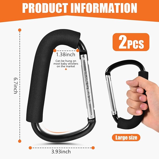 WSSROGY 2 Pack 6.3" Large Stroller Hooks Clip, Heavy Duty Large Carabiner for Mommy Shopping Grocery Bag