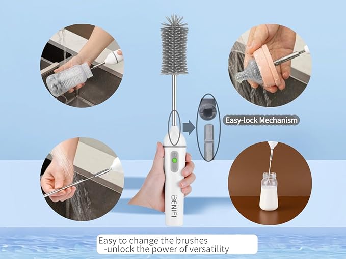 Benifi Electric Bottle Cleaner Pro, 11 in 1 Baby Bottle Brush, Drying Rack, Sponge Bottle Brush, Silicon Bottle Cleaner,Formula Mixer,Nipple Brush, Soap Dispenser,Microfiber Cleaning Cloth Included