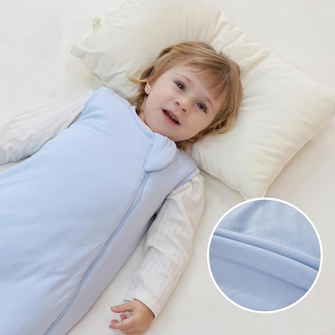 Mosebears Unisex Rayon Made from Bamboo Sleep Sack with 2-Way Zipper,2.5 Tog Baby Winter Sleep Sack(Fog Blue,0-6 Months)