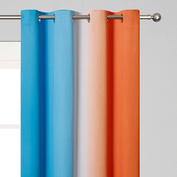 Ombre Orange and Blue Blackout Curtains 72 Inch Length 2 panels, Full Room Darkening Curtains for Bedroom, Thermal Insulated Gradient Drapes, Full Light Blocking Curtains with Grommet, 52x72 Inch