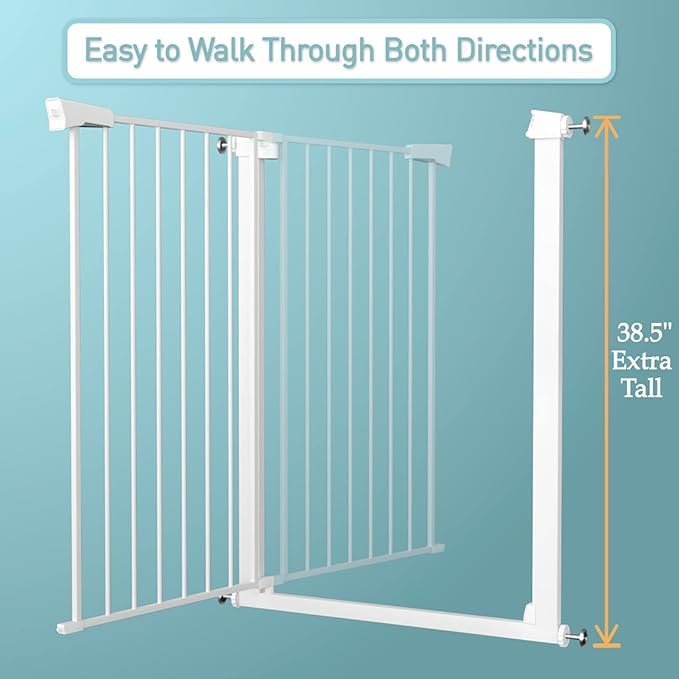 Fairy Baby 38" Extra Tall Baby Gate, 65.4"-70.8" Extra Wide Long Pet Gate for Dogs Cats Puppy, Metal Auto Close Safety Child Gate for Stairs Doorways, Pressure Mounted Gate Fence No Drill, White