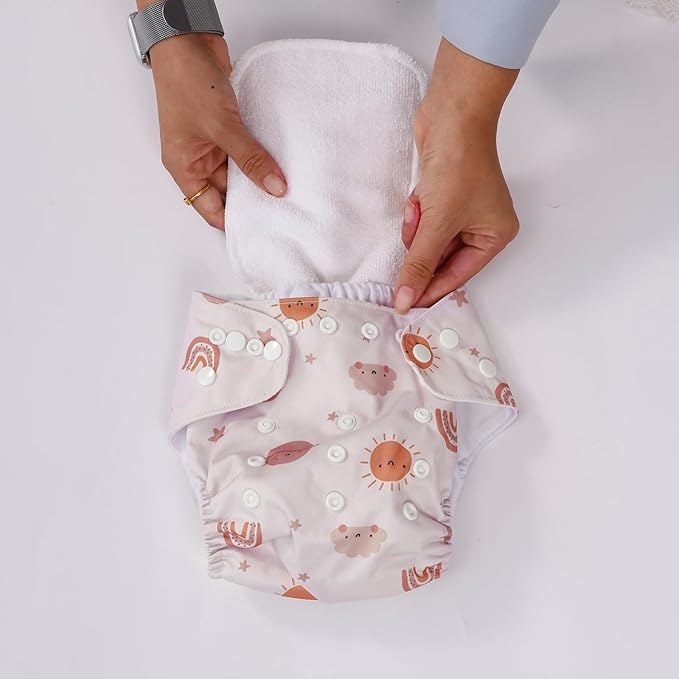 CoolaPeach 12 Set Reusable Adjustable Cloth Diapers for Newborn to 0-3 Years,One Size Washable Pocket Nappy Covers for Baby Girl and Boy,6 Pack Cloth Diapers+6pcs Microfiber Inserts(Pink)