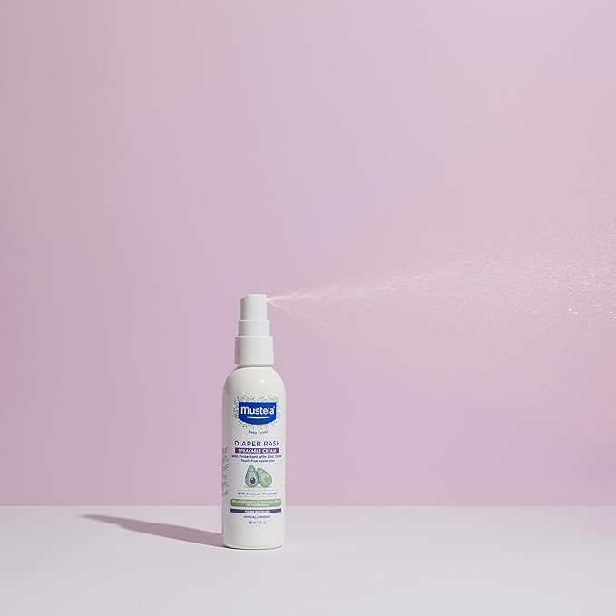 Mustela Baby Diaper Rash Cream Spray – Touch-Free protectant with Zinc Oxide & Natural Avocado - Treats, Soothes and Prevents Diaper Rash- Fragrance-Free - 3 fl. oz