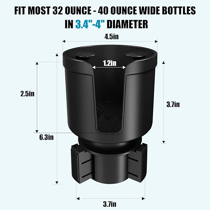 Seven Sparta Cup Holder Expander with Phone Holder & Cable Access, 3-in-1 Car Organizer, Side Storage Box for Phone/Cards, Compatible with Yeti, Owala, Hydro Flasks & Large Bottles Mugs in 3.5"-4.0"
