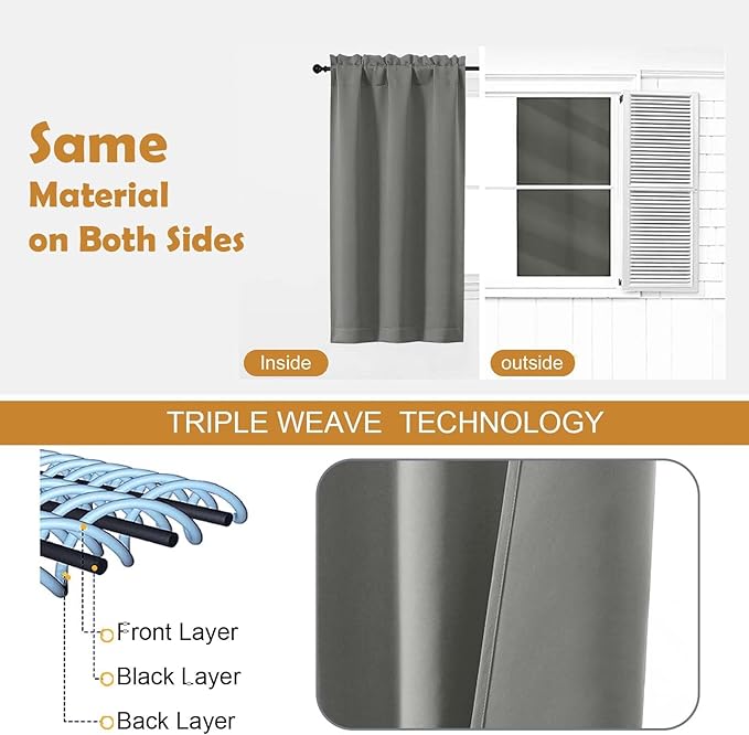 Aiyufeng Light Grey Blackout Curtains for Bedroom 63 Inch Length 2 Panels, Solid Thermal Insulated Energy Saving Rod Pocket Window Treatment Curtains Blackout Drapes, W40 x L63 Inch, Light Grey