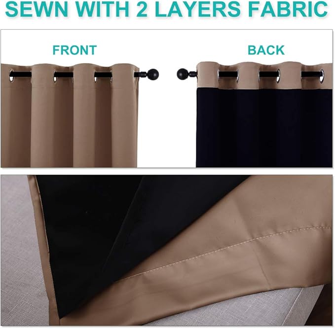 NICETOWN Bedroom Full Blackout Curtain Panels, Super Thick Insulated Window Covers, Keeping Out Cold Air and Heat 100% Blackout Blinds with Black Liner (Cappuccino, Set of 2 PCs, 42 by 54-inch)
