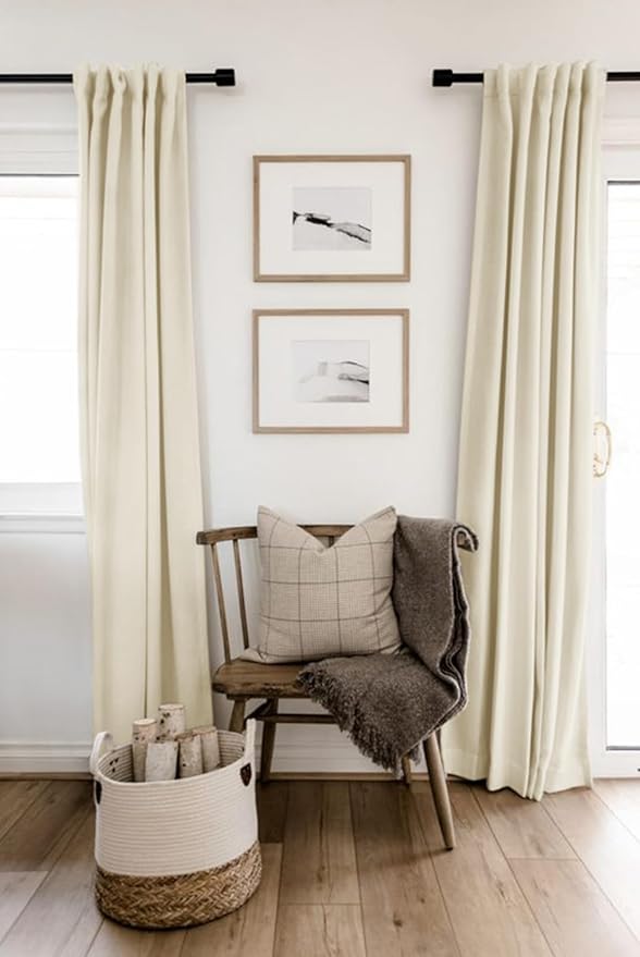 100% Blackout Shield Linen Blackout Curtains for Bedroom 120 Inches Long, Back Tab/Rod Pocket Living Room Drapes, Thermal Insulated Blackout Curtains 2 Panels Set, 50" W x 120" L, Light Cream
