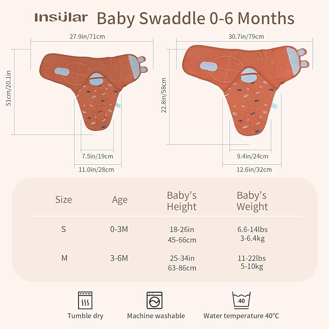 insular Baby Swaddle Wrap, Swaddle Blanket for Newborn and Infant, Adjustable Swaddling Set for Boy and Girl, Soft Cotton Baby Sleep Sack 3 Pack, Orange Car, Small(0-3 Month)
