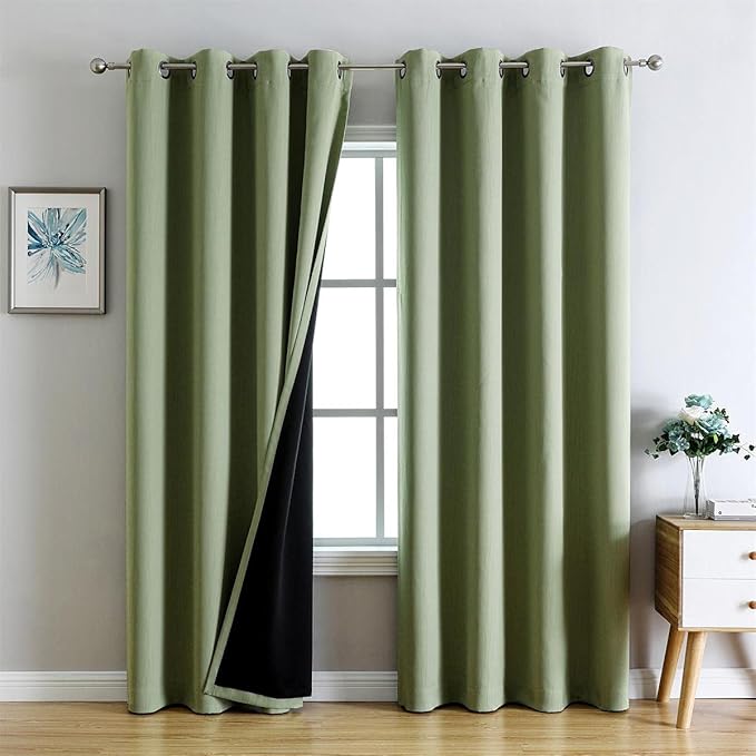 G2000 100% Blackout Curtains for Bedroom & Living Room - 84 Inch Sage Green Grommet Curtains, Room Darkening, Thermal Lined, Light Blocking, Noise Reducing, 2 Panels