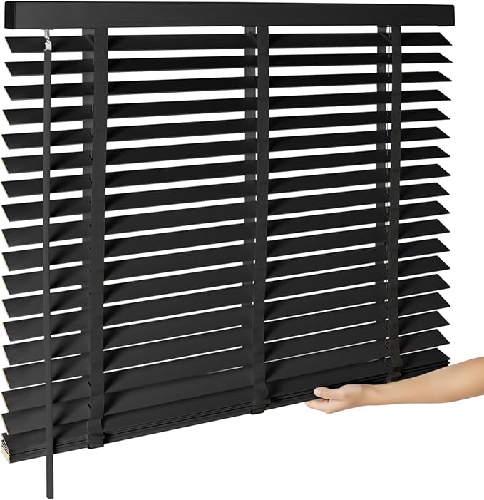 2" Cordless Wood Blinds for Indoor Windows Custom Blackout Blinds Room with Privacy Protection, Cordless Wooden Horizontal Window Shades for Bedroom, Living Room, Office, Kitchen, 23" W x 64" H