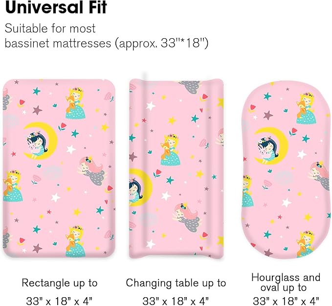 Little Grape Land Bassinet Sheets 4 Pack, 33" x 18" Fitted Bassinet Sheets Up to 4" Deep Pocket, Ultra Soft Baby Bassinet Fitted Sheets for Bassinet Mattress, Unicorn Dreams