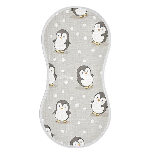 Kigai Cute Cartoon Penguin Muslin Baby Burp Cloths, Large Absorbent Cotton Muslin Burp Cloths Set of 1, Washcloths, Face Towel, Bibs for Newborn Boys Girls, 11 x22 Inch