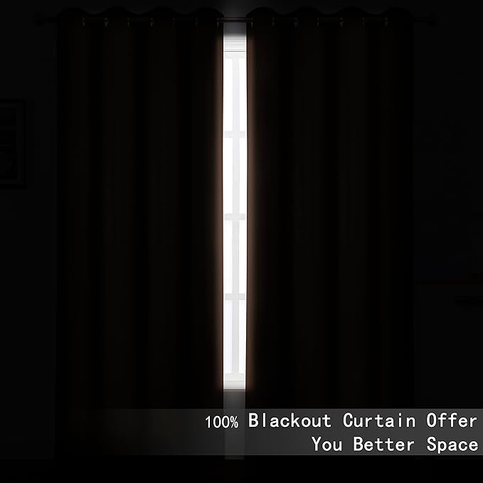 LEMOMO 100% Blackout Curtains 66 x 84 Inch Chocolate Brown Curtains 2 Panels Darkening Thermal Insulated Bedroom Curtains