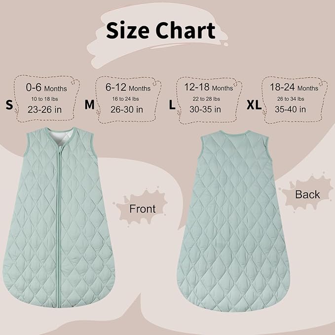 BSTOPPT Baby Sleep Sack TOG 2.5 Winter Baby Wearable Blanket, Infant Sleeping Sack 2-Way Zipper Warm Quilted Sleepsack (Green, Small)