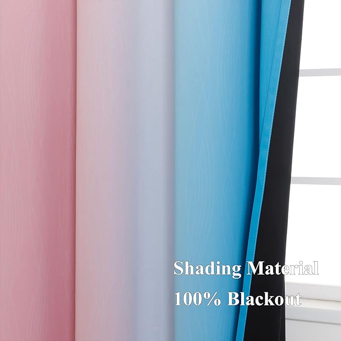 Pink and Blue Blackout Curtains 84 Inches Long, Ombre Grommet Thermal Insulated Blackout Curtains for Bedroom, Gradient Full Room Darkening Drapes for Living Room, 42x84 Inch,2 Panels