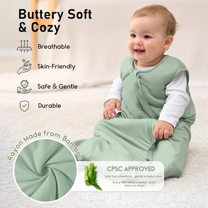Yoofoss Rayon Made from Bamboo Baby Sleep Sack 18-24 Months 1.0 Tog Baby Wearable Blanket, Super Soft Infant Toddler Sleeping Sack 2-Way Zipper