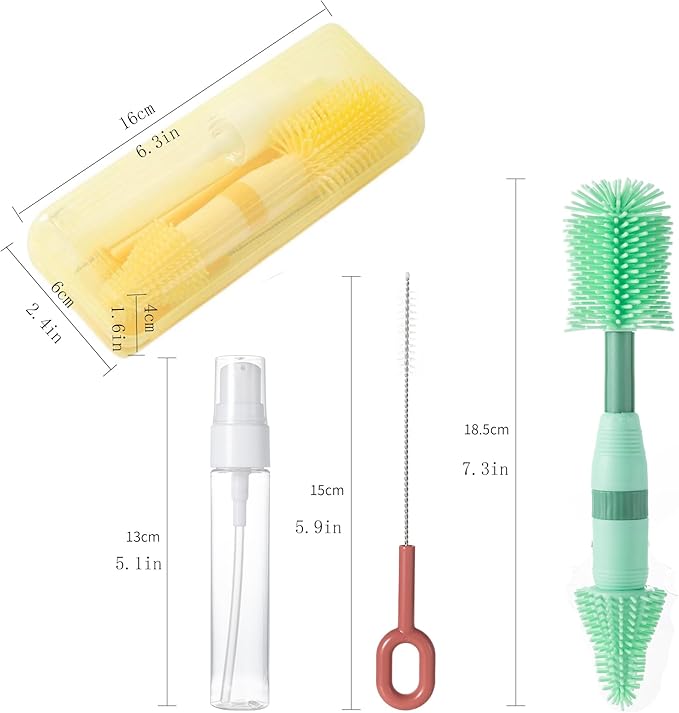 Chemimoso Small Silicone Baby Bottle Brush for Newborn Anti-Colic Baby Bottles， Portable Travel Bottle Cleaner Brush, Suit for Baby Bottles Less Than 8 OZ, Blue