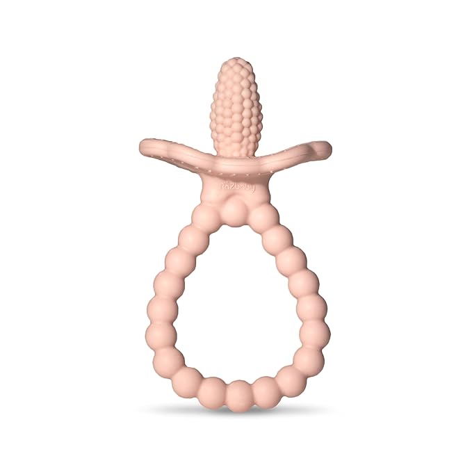 RaZbaby RaZberry Plus Baby Teether – Easy-to-Hold Toy for Front & Back Teething Relief, BerryBumps Texture for Sensory Development, Soothes Sore Gums, BPA-Free, Great Gift for Babies 3M+ – Pink