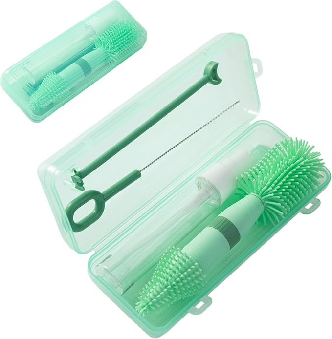 Chemimoso Small Silicone Baby Bottle Brush for Newborn Anti-Colic Baby Bottles，Portable Travel Bottle Cleaner Brush，Suit for Baby Bottles Less Than 8 OZ，Green