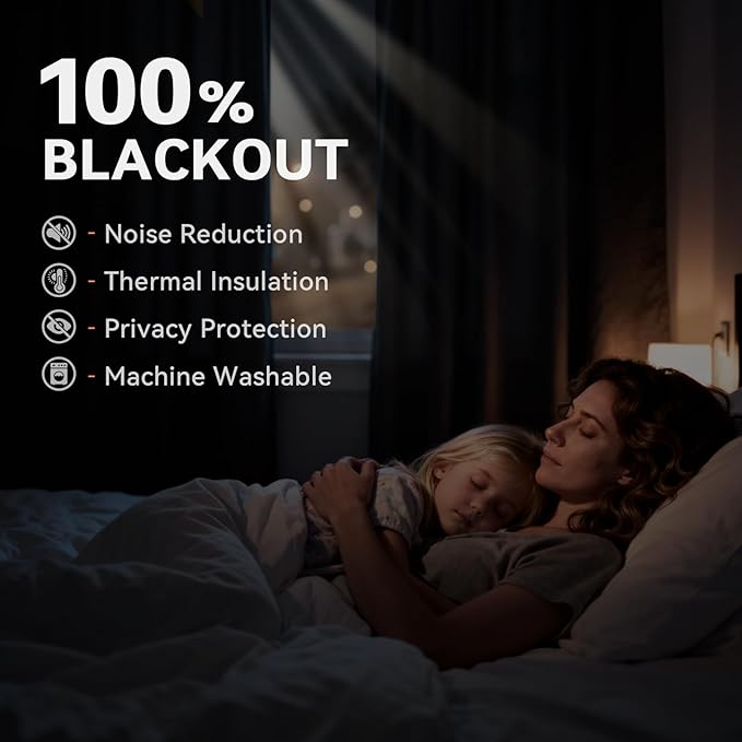 100% Blackout Shield Linen Blackout Curtains for Bedroom, Beige Grommet Curtains for Living Room, Thermal Insulated Room Darkening Drapes for Nursery, Boho Home Decor, 50" W x 108" L, 2 Panels