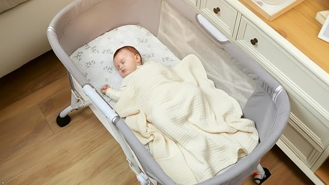 Onacosht Muslin Bassinet Sheets 3 Pack, 100% Cotton Baby Fitted Sheet 33" x 19" Compatible with Mika Micky, KoolaBaby (3 in 1), BabyBond, HARPPA and RICUTON Bedside Bassinet, Green, Floral and Cactus