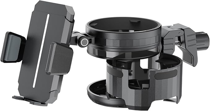 3-in-1 Universal Wheelchair Cup Holder for Walker, 360° Rotating Phone Holder with 2 Drink Holder for Bike, Rollator, Stroller, Scooter, Seniors, Bicycle, Safe and Stable, Black