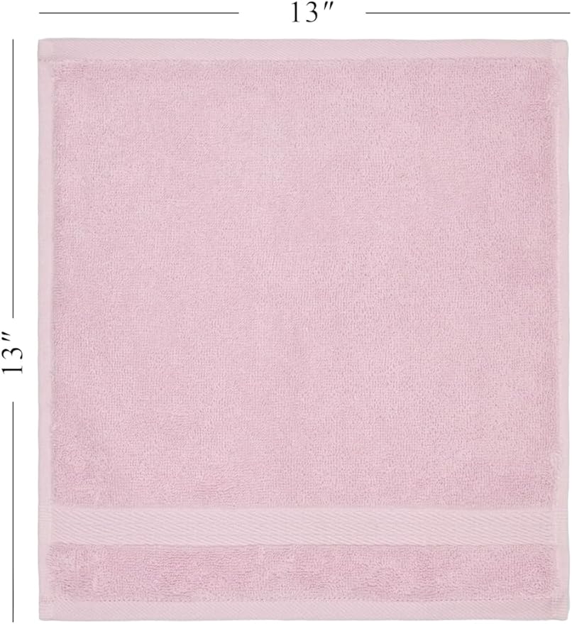 Ozdilek 6-Piece Washcloth Set 13x13 100% Turkish Cotton, 600 GSM, Soft, Gentle on Sensitive Skin, Multi-Purpose Use, Washable, Reusable, Ideal for Baby Care & Spa 6 Towels (Mauve Pink)