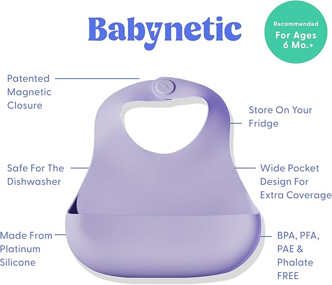 Babynetic Magnetic Silicone Baby Bib – Waterproof, Dishwasher Safe, BPA Free Food-Grade, Feeding Bib for Infants and Toddlers