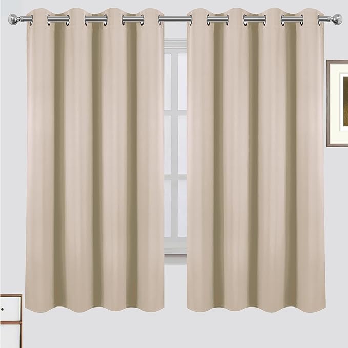 LEMOMO Blackout Curtains 52 x 63 Inch Light Beige Curtains 2 Panels Darkening Thermal Insulated Bedroom Curtains