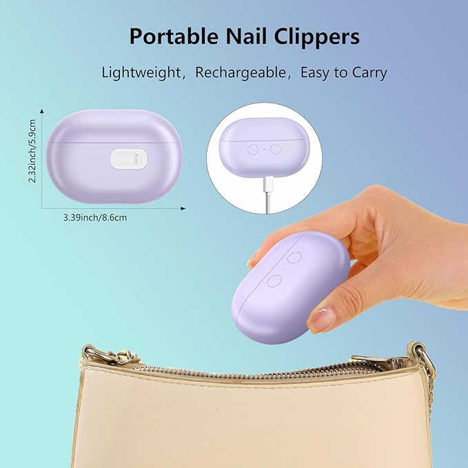 Smart Electric Nail Clipper, 3-in-1 Automatic Nail Trimmer & Polisher with 2 Speeds, LED Light, Rechargeable Nail Clippers for Seniors, Low Vision, Women, Men and Kids (Purple)