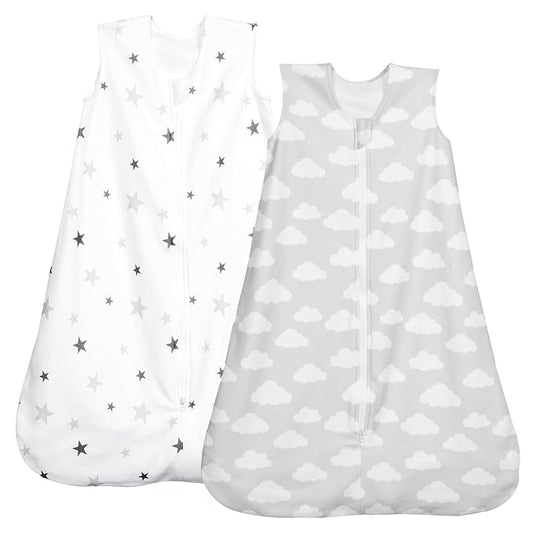 PHF Warm Micro-Fleece Baby Sleep Sack 12-18 Months, Soft Baby Wearable Blanket, 2-Way Zipper Sleeping Bags, 2 Pack Comfy Toddler Sleeping Sack for Boys, Large Size, Clouds