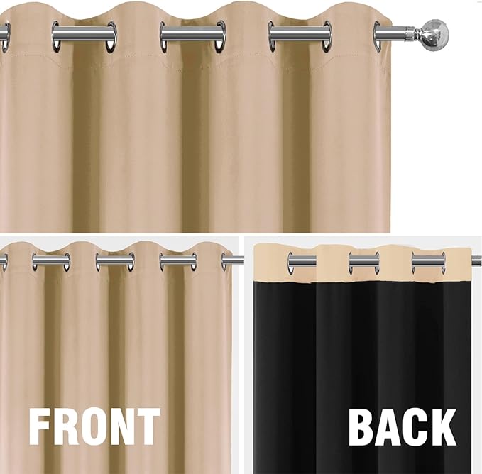 LEMOMO Blackout Curtains 42 x 63 Inch Beige Curtains 2 Panels Darkening Thermal Insulated Bedroom Curtains