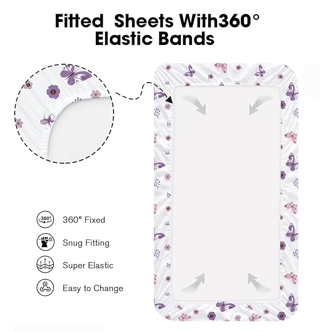 Little Grape Land Mini Crib Sheets 4 Pack, Pack n Play Sheets Fitted 38 x 26 for Boys and Girls, Pack and Play Sheets Compatible with Graco Pack n Play Playard, Sea Breeze