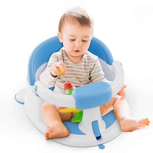 Baby Bath Seats for Babies Sitting Up, Non-Slip Baby Bathtub with 3 Suction Cups, Safe & Comfortable Toddler Bath Seat Ideal for Baby Bath/Shower Support, Stable Design, Blue (6-24 Months)