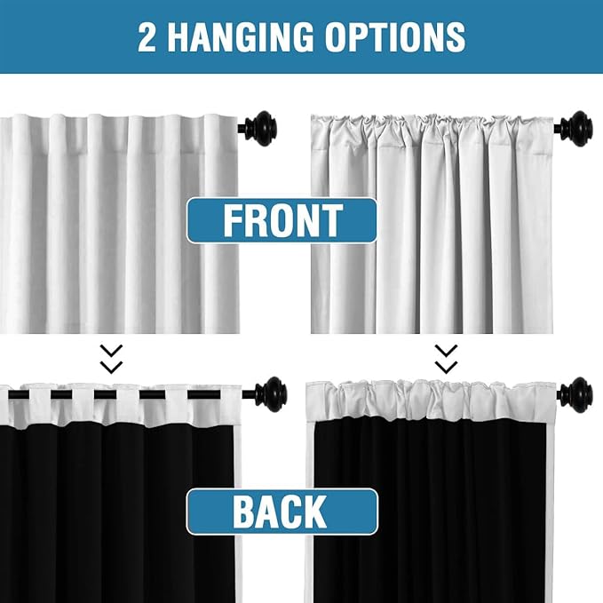 H.VERSAILTEX 100% Blackout Curtains for Bedroom with Black Liner Full Room Darkening Curtain 96 Inch Long Thermal Insulated Back Tab/Rod Pocket Window Drapes for Living Room, 2 Panels, Greyish White