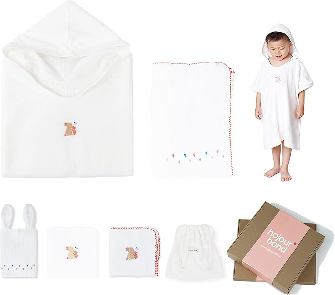 6-Piece Towel Set with Hooded Poncho for Embroidery,Kids Bath Towels with Muslin and Soft Terry Towel,24" x 24"Kids Beach Poncho with Seamless Pro Edge, Gifts for Boys and Girls