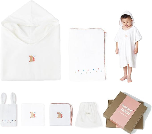 6-Piece Towel Set with Hooded Poncho for Embroidery,Kids Bath Towels with Muslin and Soft Terry Towel,24" x 24"Kids Beach Poncho with Seamless Pro Edge, Gifts for Boys and Girls