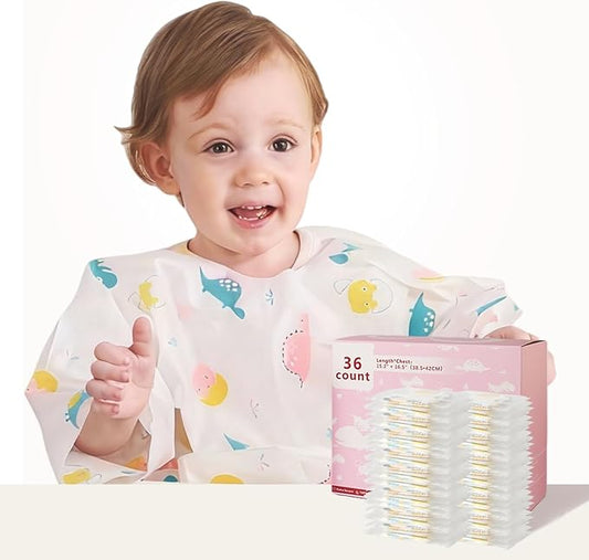 SauGonb Disposable Baby Bibs for Baby Boys and Girls - Long Sleeve Bib Individually Wrapped Waterproof Baby Bibs 16/36 pcs