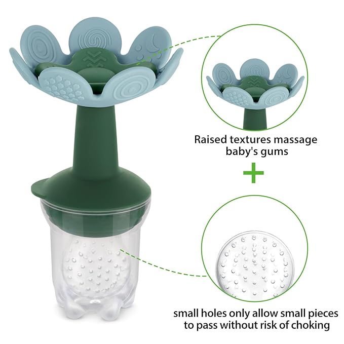 Haakaa Flower Baby Fresh Fruit Food Feeder with Mini Freezer Nibble Tray, Breastmilk Popsicle Mold for Baby Cooling Relief, Food Grade Silicone Baby Mesh Feeder for Infants 4M+ (SkyBlue)