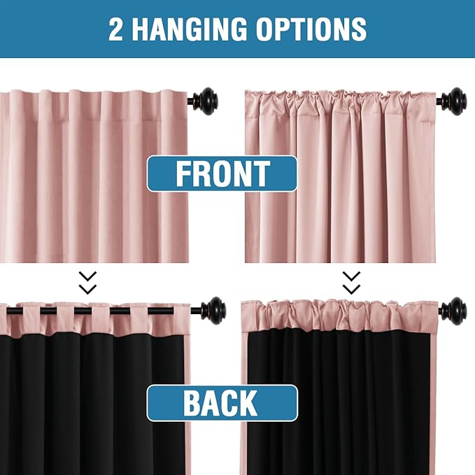 H.VERSAILTEX 100% Blackout Curtains for Bedroom with Black Liner Full Room Darkening Curtains Thermal Insulated Back Tab/Rod Pocket Window Drapes for Living Room, 2 Panels, 42 x 63 Inch, Baby Pink