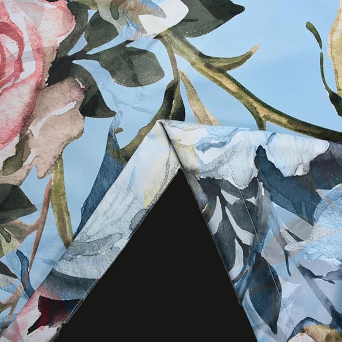 Renaiss Blue Rose Floral Blackout Curtains, Light Blue Watercolor Flowers Blossom Bedroom Window Curtains, Vintage Grommet Window Drapes for Living Room 53W x 63L 2 Panels Set