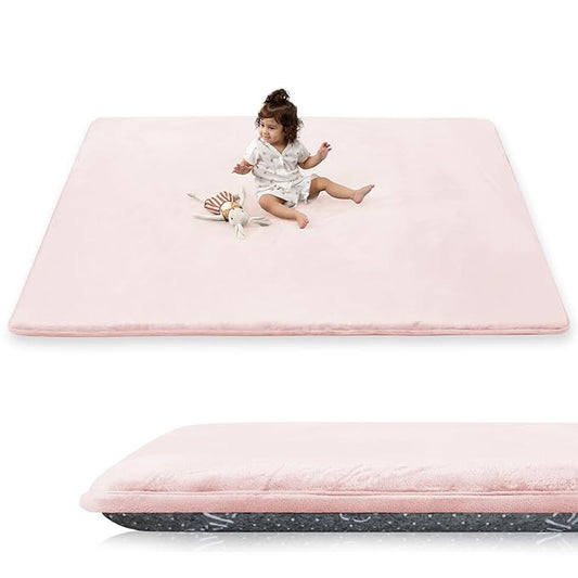 1.5" Thick Baby Play Mat for Floor, 39x59 Playpen Mat, Pro Soft Flannel Foam Mats Toddler Infant Kids Crawling for Nursery Rug Playroom Living Room Waterproof Easy Care Non-Slip (Baby Pink)