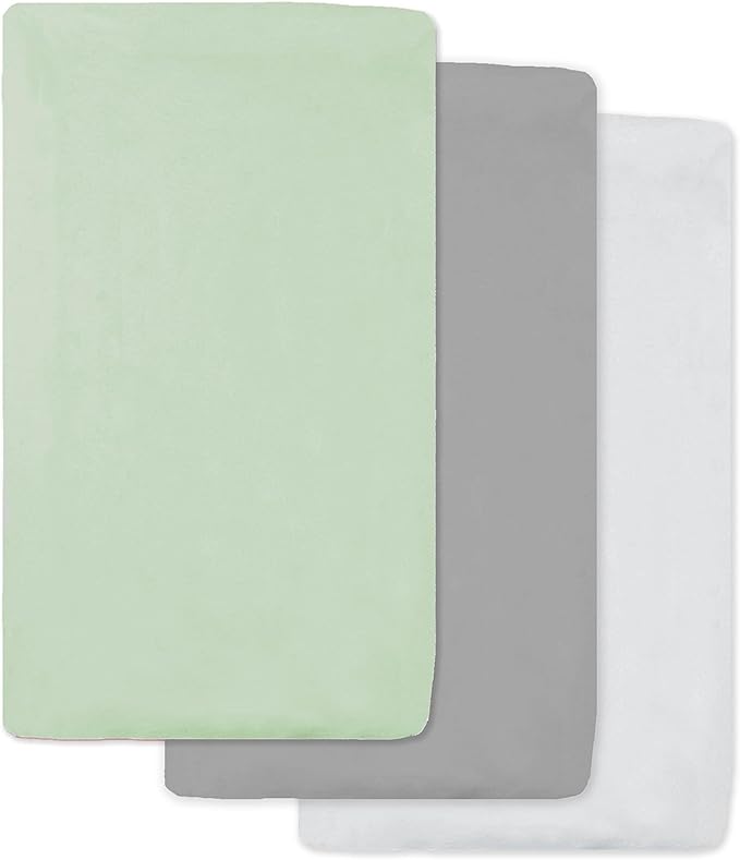 American Baby Company 15" x 33" Fitted Bassinet Sheet, 100% Natural Cotton Jersey Knit, Celery/Gray/White, Soft Breathable, for Boys and Girls, Pack of 3