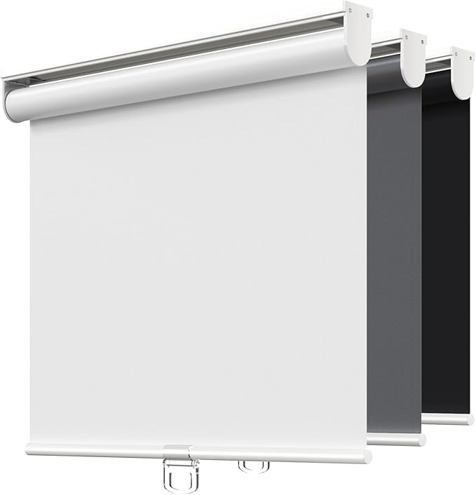 Cordless Roller Shades Blackout Blinds for Windows Room Darkening Rolled Up Shades with Spring System, UV Protection Window Shades Door Blinds for Home and Office (White, 31" W x 72" H)